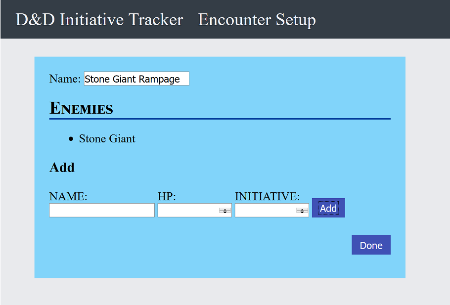 Encounter Builder Screen