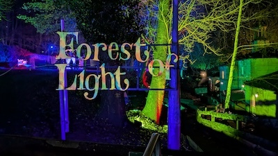 Welcome sign for the Forest of Light trail, Beamish Hall